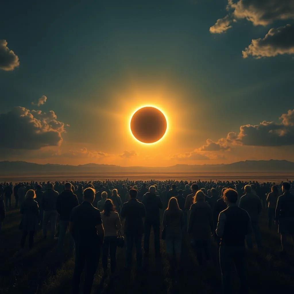 Crowd Watches Solar Eclipse - Solar Eclipse Spectacle in a V...