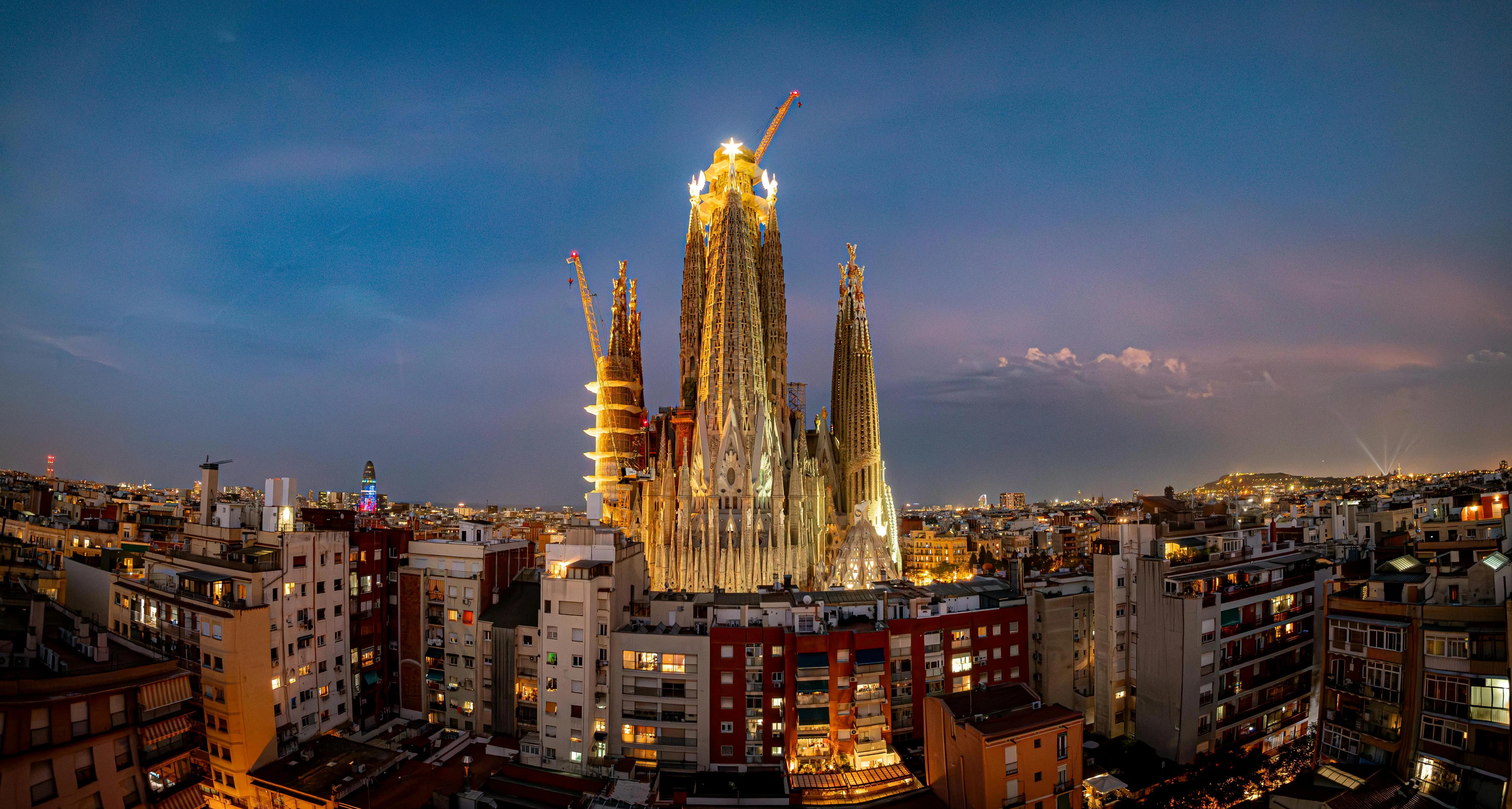 Aerial View of Sagrada Família at Twilight · Free Stock Photo