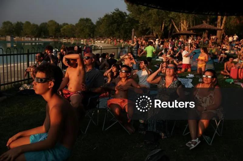 Licensable picture: People attend an eclipse watch party on the day of a total solar eclipse in Buitrago del Lozoya | Reuters Connect