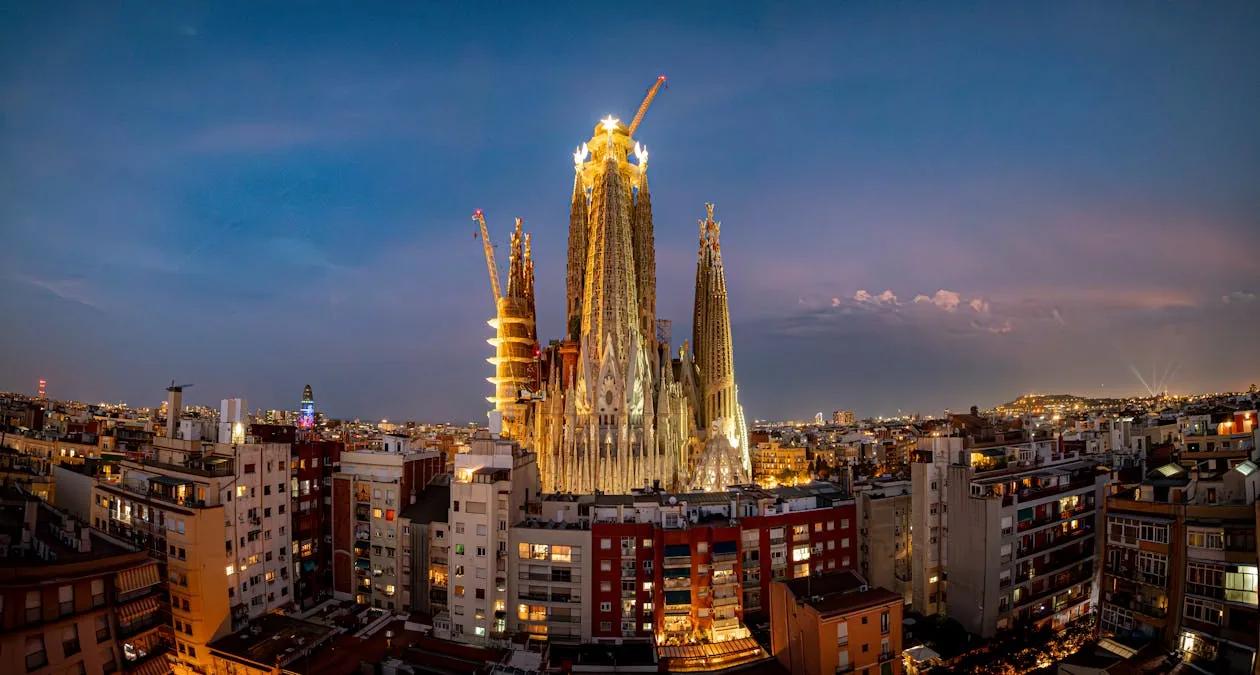 Aerial View of Sagrada Família at Twilight · Free Stock Photo