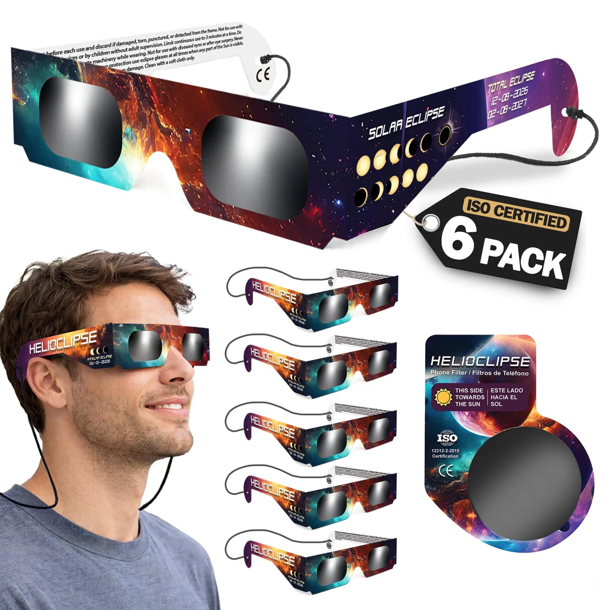 Pack de gafas de eclipse con marcado visible del producto.