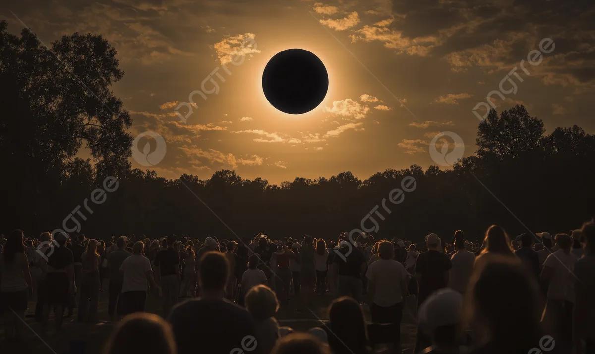 A Crowd Of People Gathered To Watch The Total Solar Eclipse Black Sun Is  Seen In Sky Before Them Creating An Eerie Atmosphere, Crowd, People,  Gathered Background Image And Wallpaper for Free