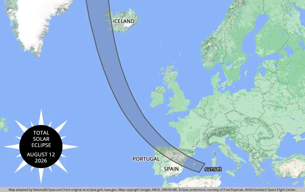 2026 Total Solar Eclipse Maps for Iceland and Spain