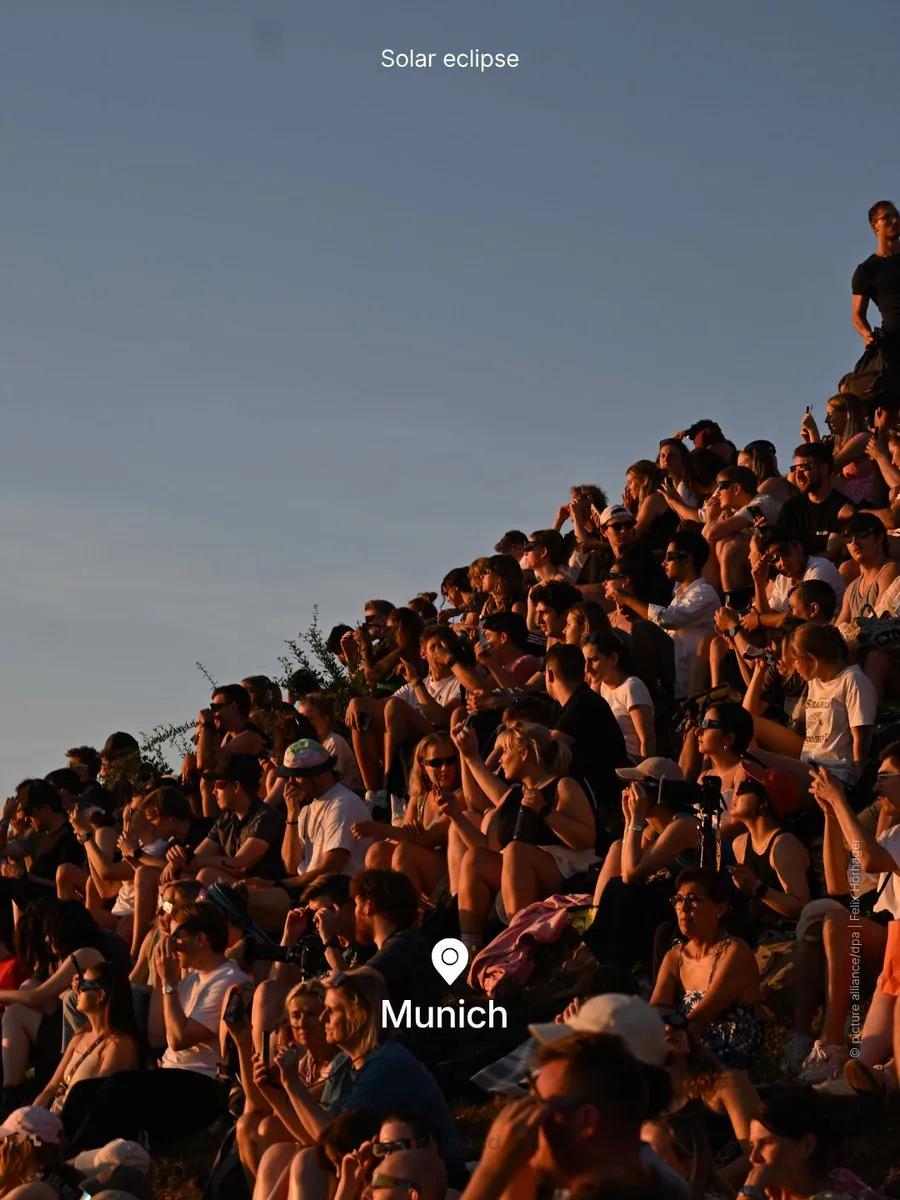 Germany just got a rare sky show: yesterday's partial solar #eclipse turned daylight dim and chilly. Crowds gathered at Munich's Olympic Park, the Feldberg in Hesse and Berlin's planetarium area. Missed it?