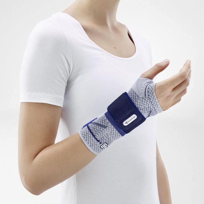 Bauerfeind ManuTrain Wrist Support worn around right wrist