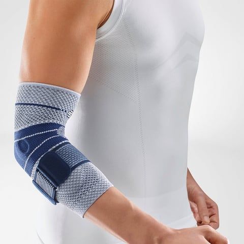 Model wearing the Bauerfeind EpiTrain Elbow Bandage