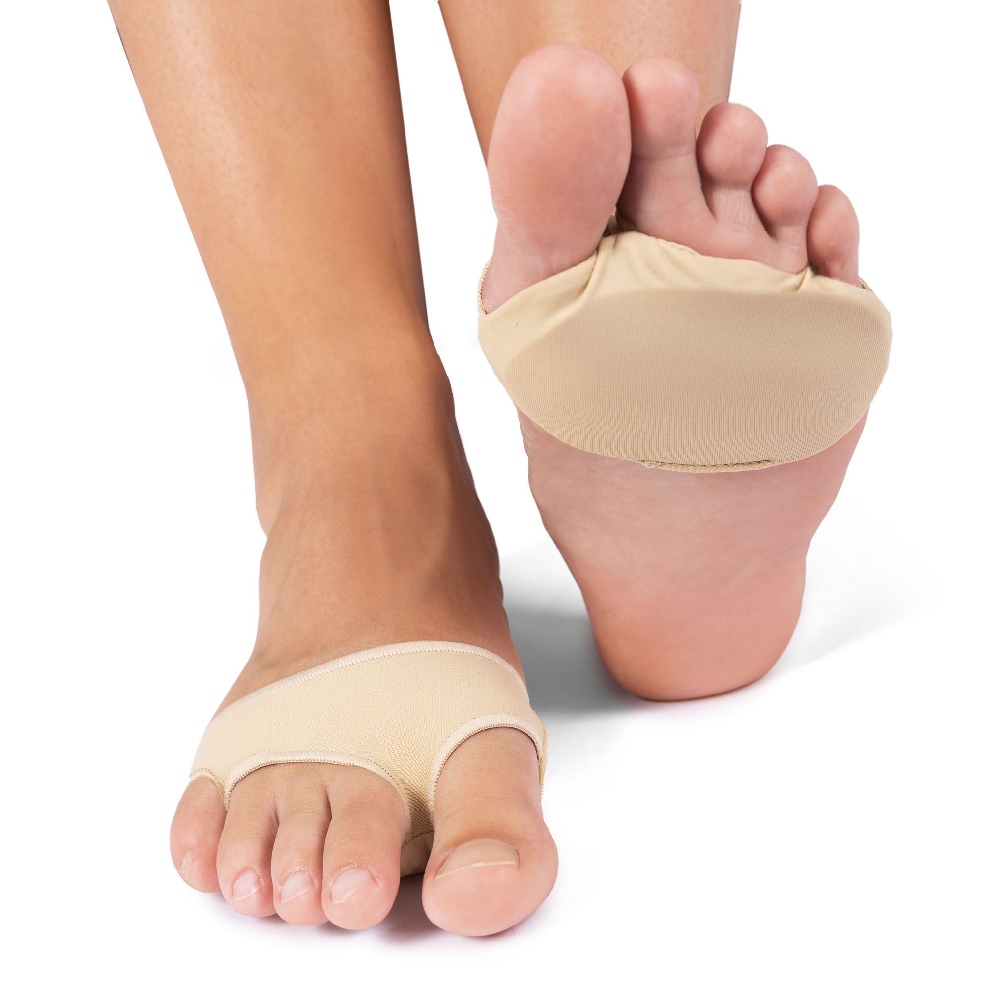 Bottom view of model wearing the Solelution Metatarsal Pads