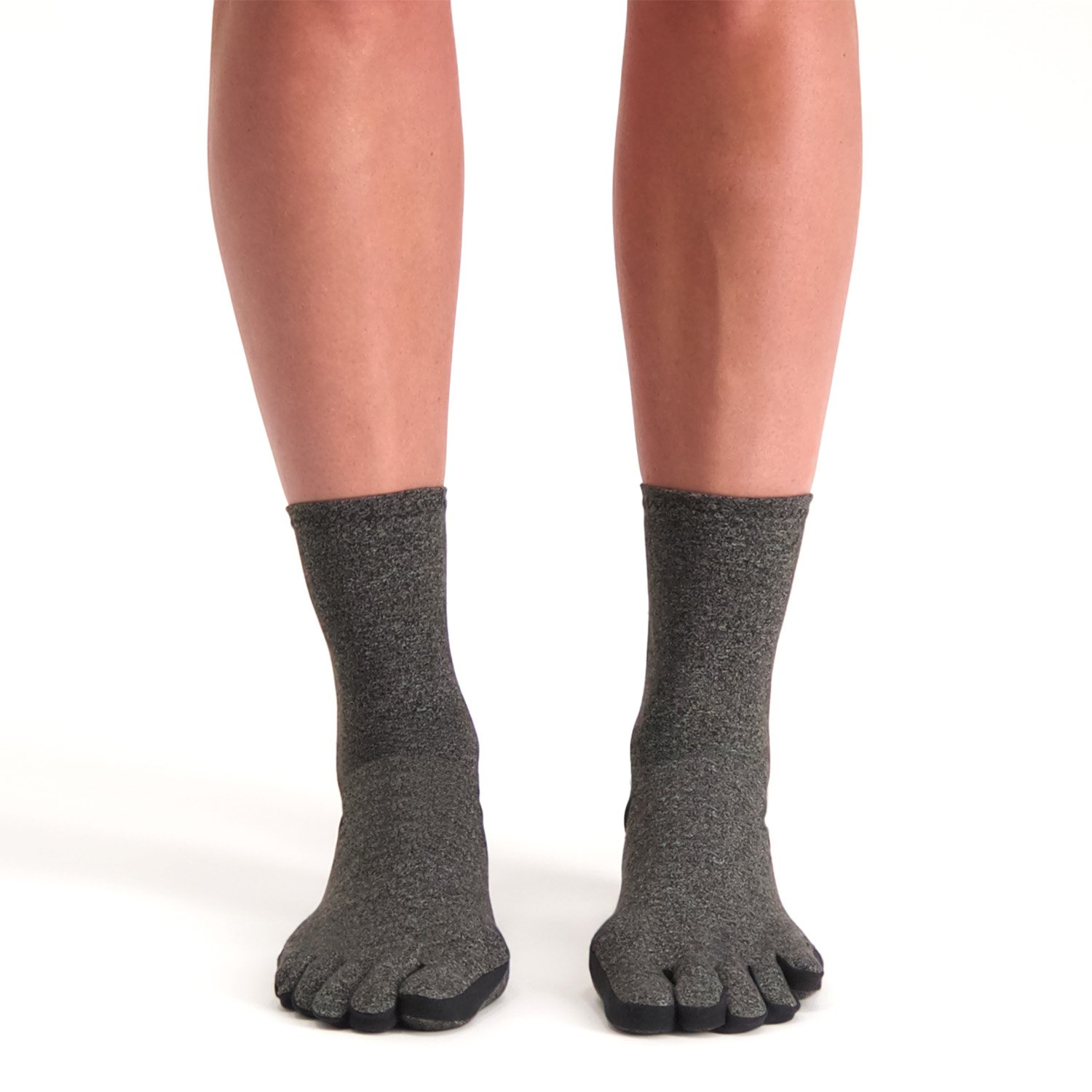 Front view of model wearing the Raynaud's Disease / Osteoarthritis Socks in Grey