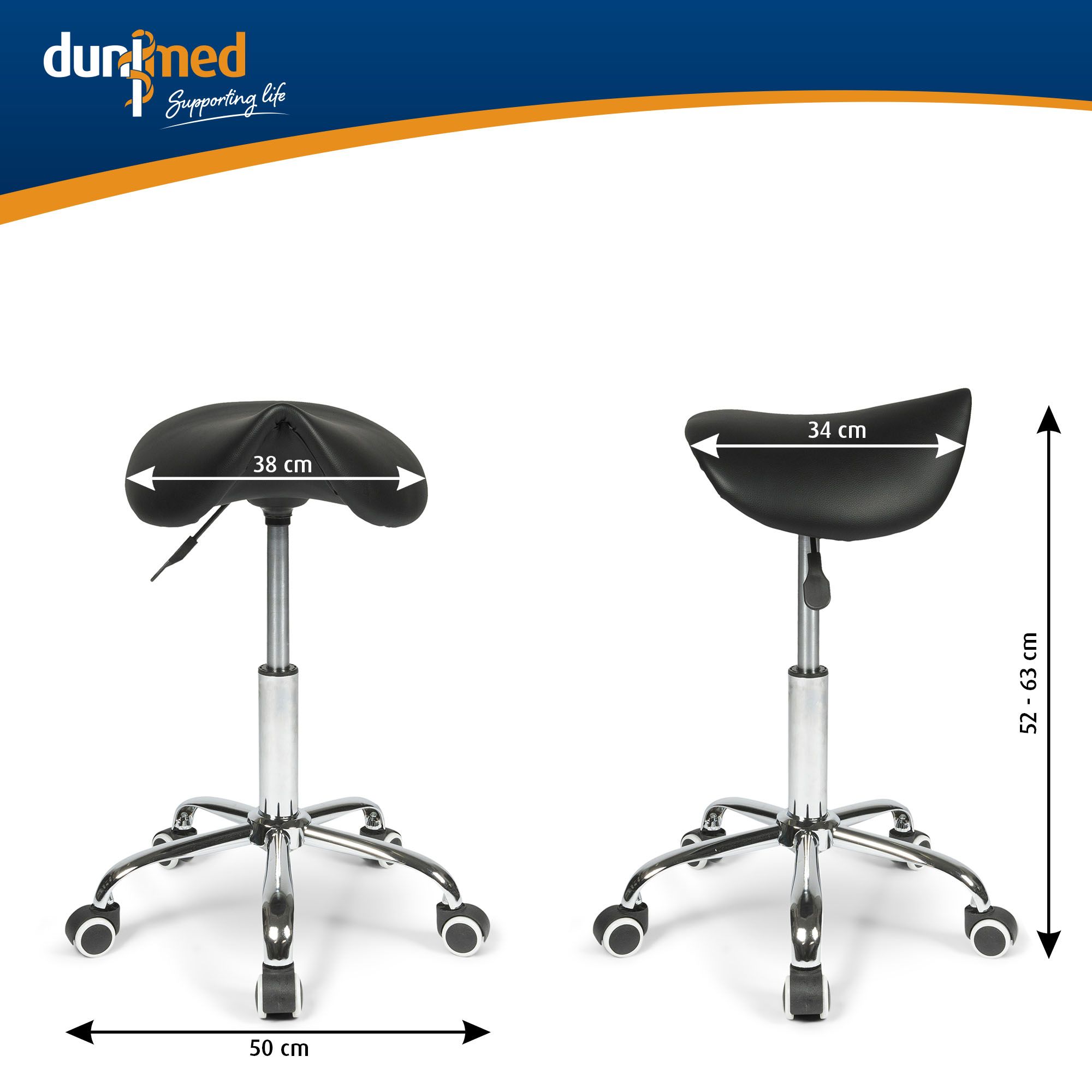 Dimensions of the Dunimed - Ergonomic Saddle Stool - Black