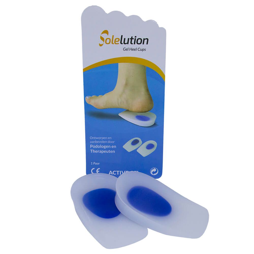 solelution heel spur half gel insoles with packaging behind it