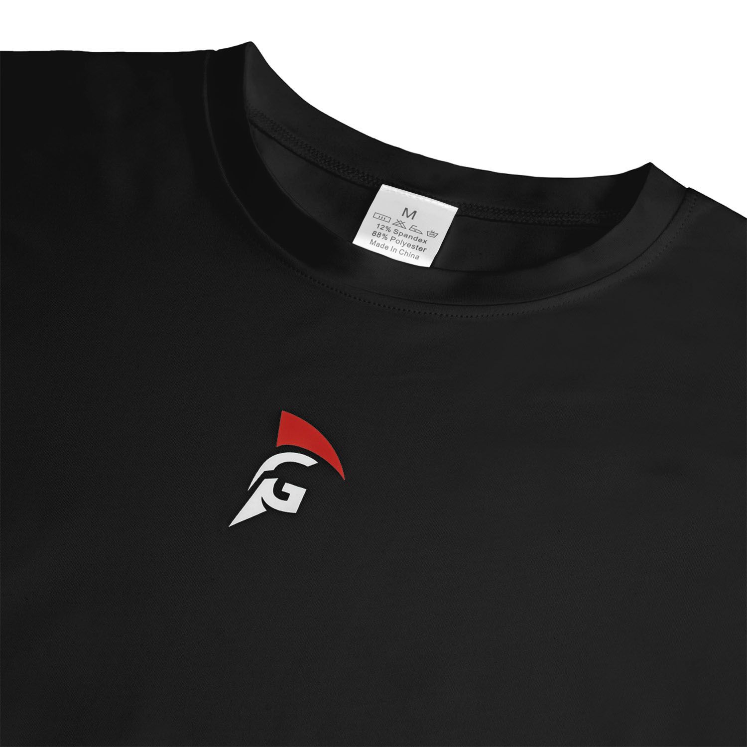 Gladiator Sports Kompressionsshirt – Herren (schwarz und weiß) schwarzer Hemdkragen und Logo