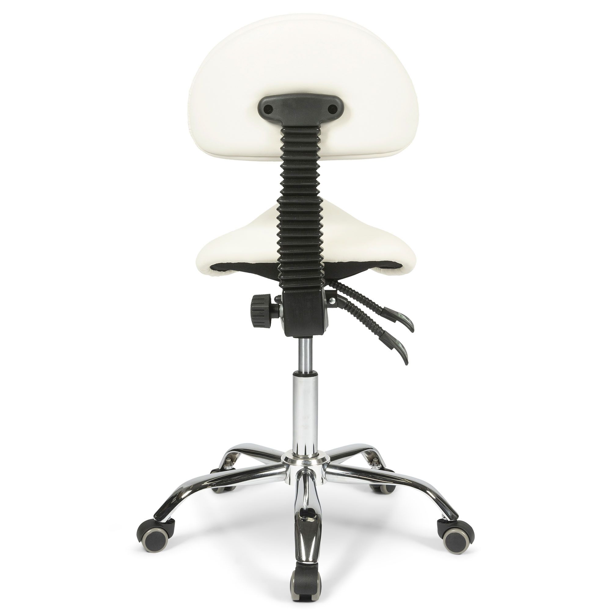 dunimed ergonomic saddle stool with backrest white back view