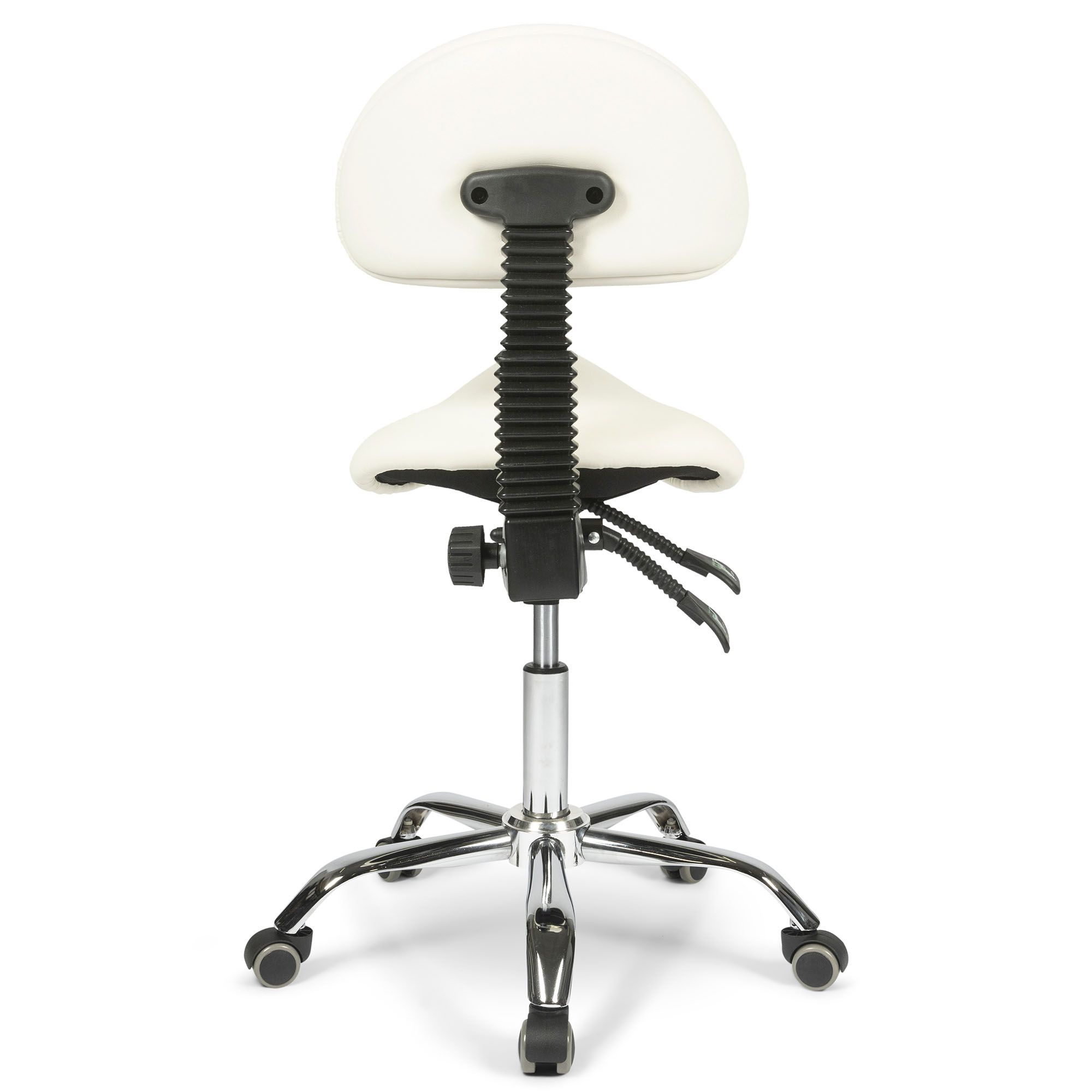 Back view of the Dunimed - Ergonomic Saddle Stool with Backrest - White