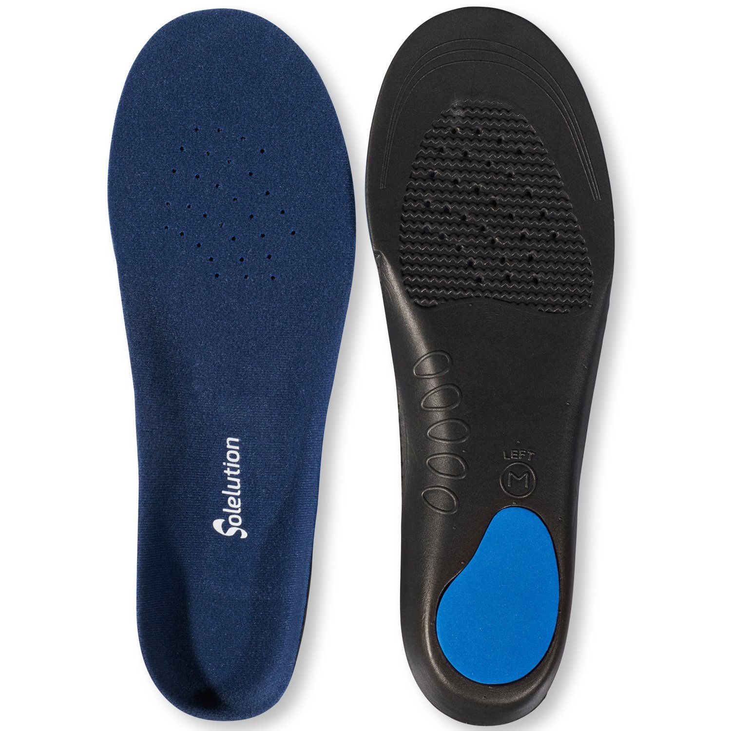 Above and bottom view of the Solelution Collapsed Foot Insoles