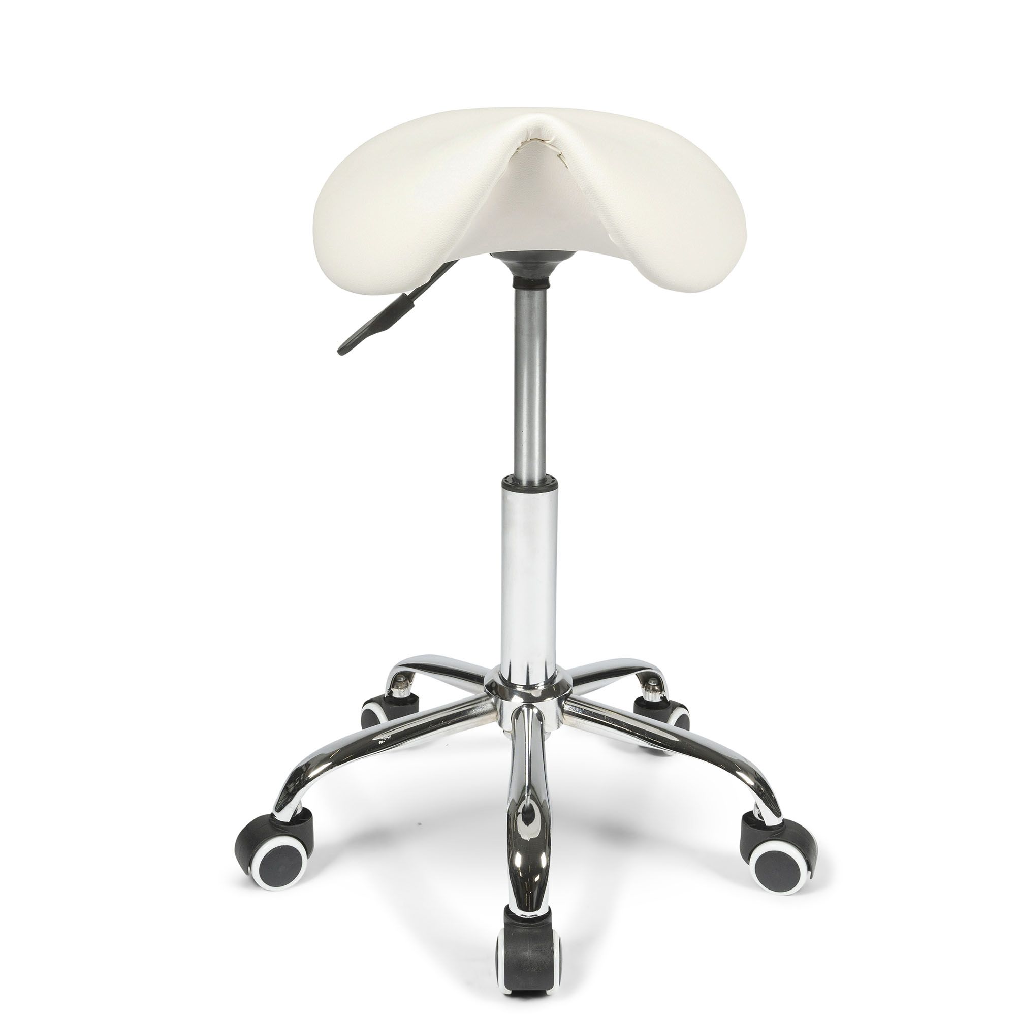 Front view of the Dunimed - Ergonomic Saddle Stool - White