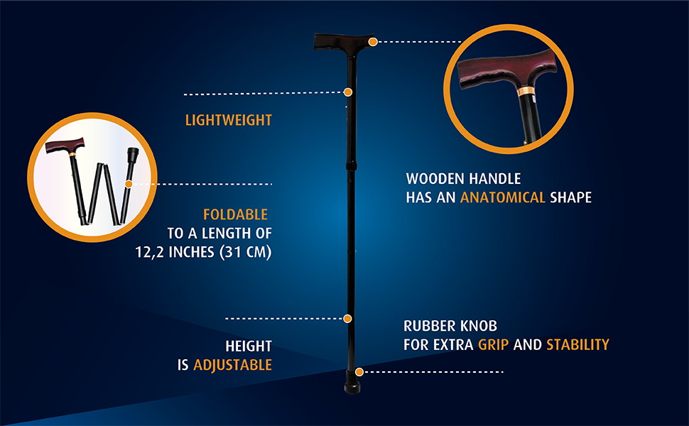 Product features of the Dunimed Walking Stick Ergonomic Handle - Foldable