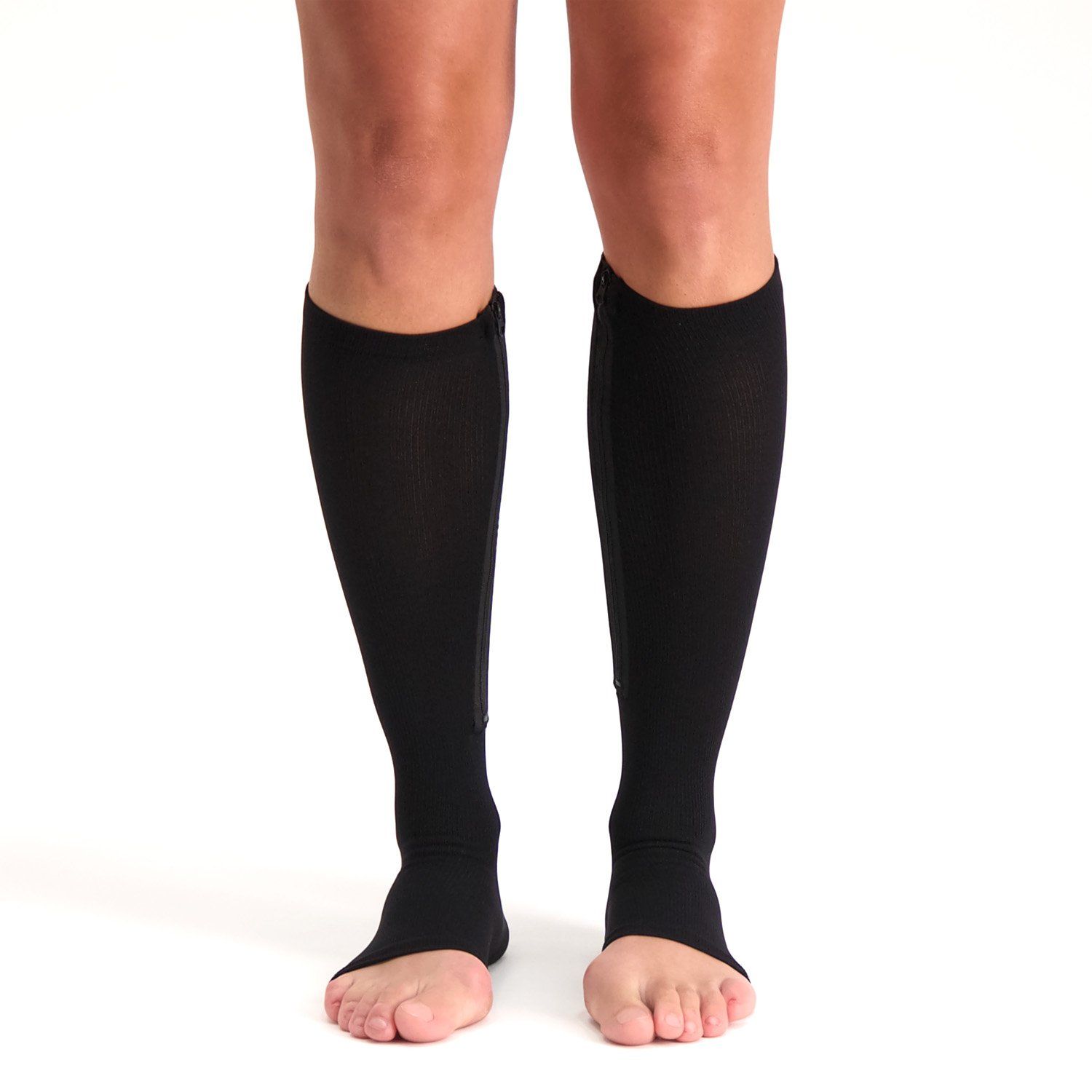 Support Stocking with Zipper - Open Toe - black front view