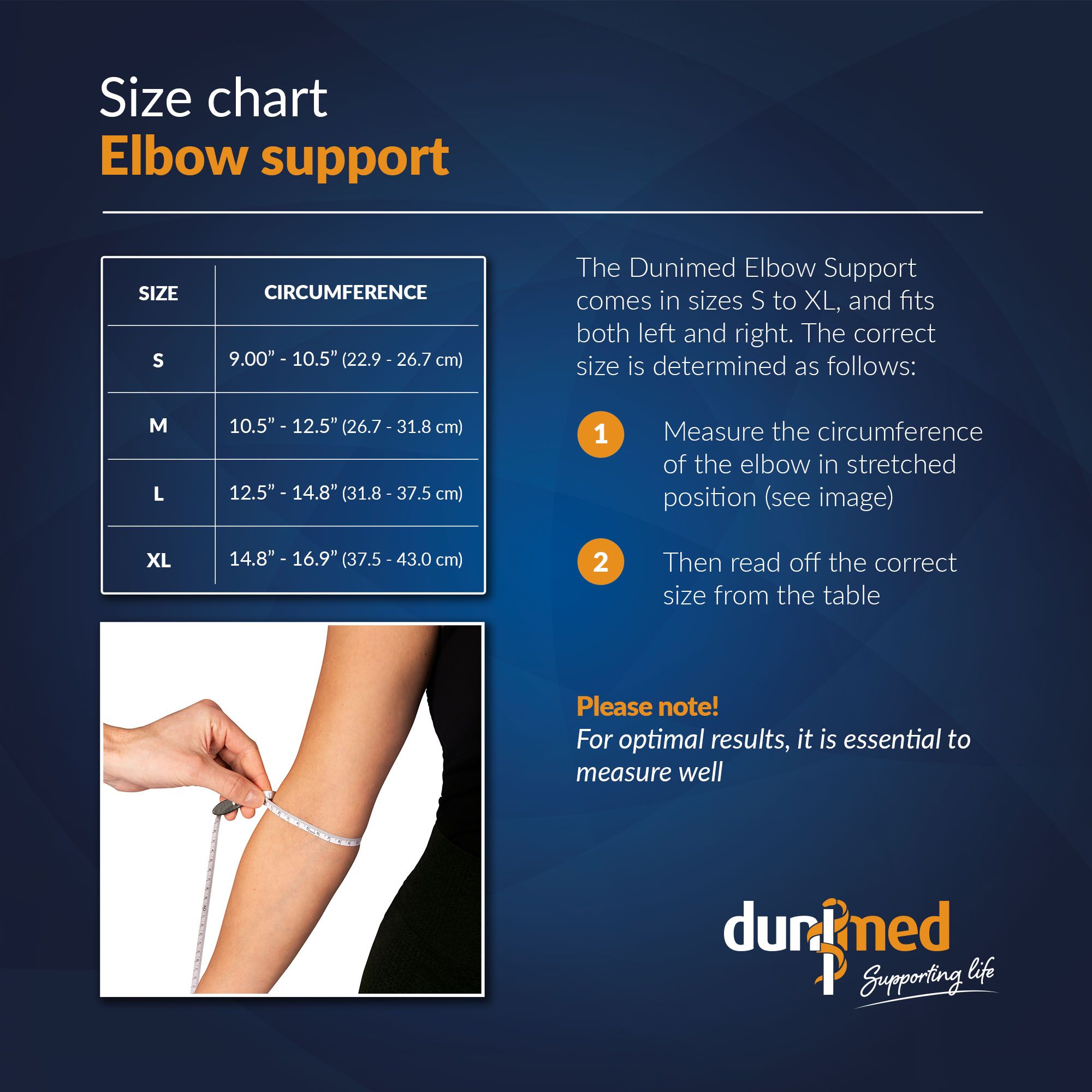Size chart Dunimed Elbow Support