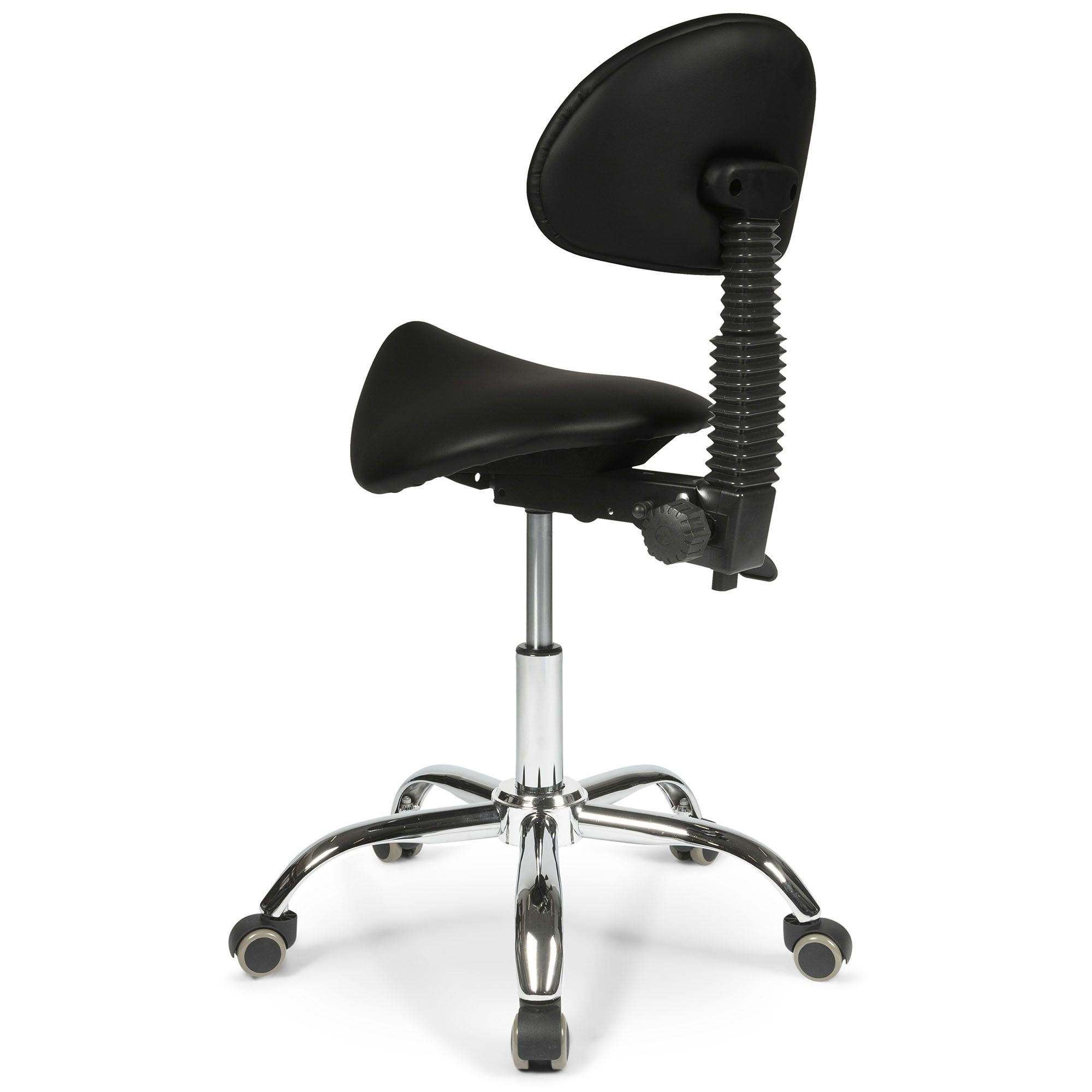 dunimed ergonomic saddle stool with backrest black side view