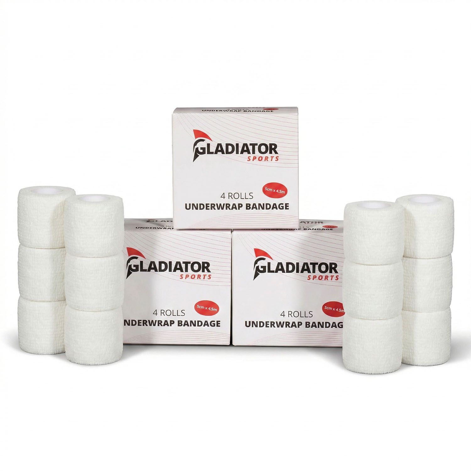 Gladiator Sports Underwrap Bandage - 12 Rolls with packaging wuhite