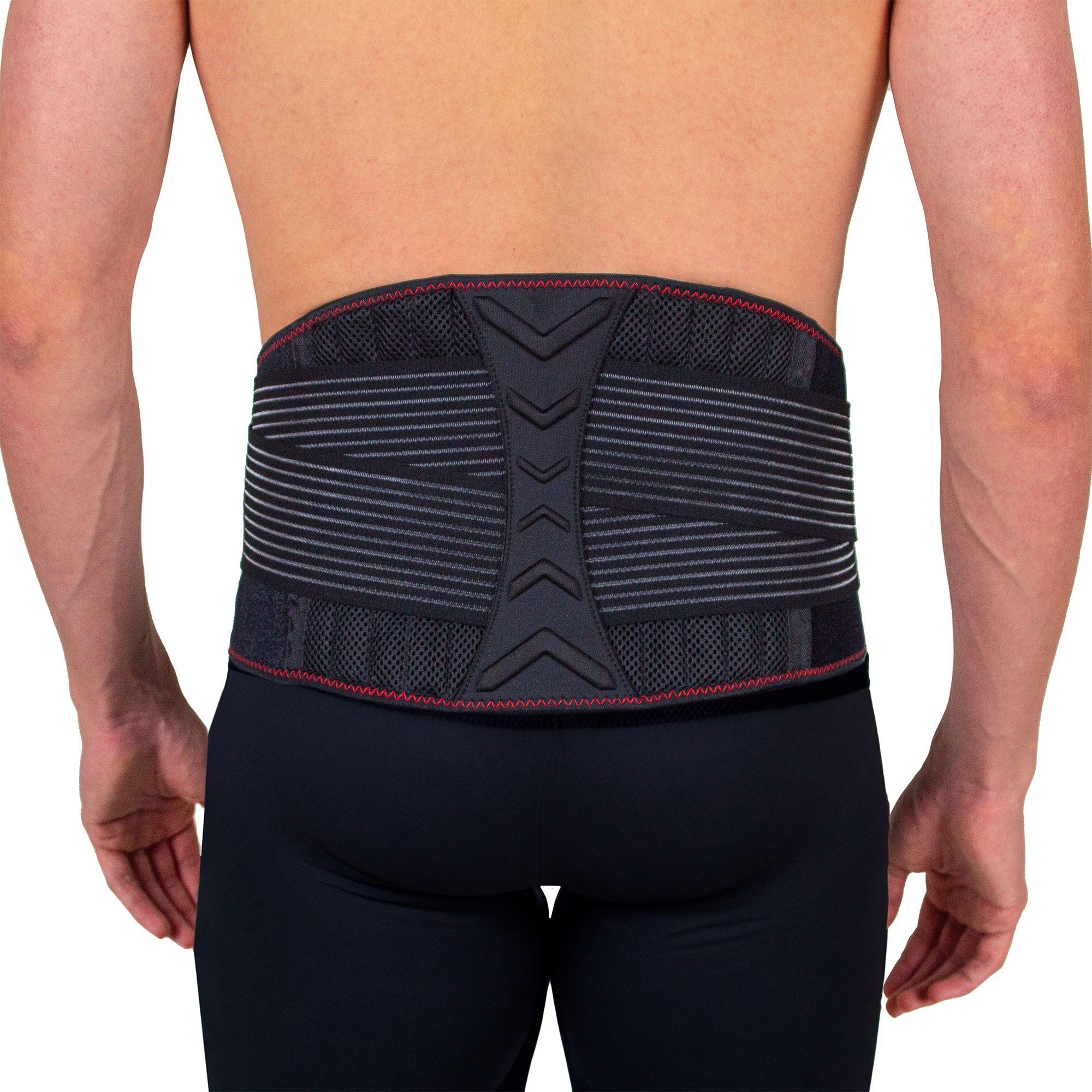 Gladiator sports back support worn by model back view