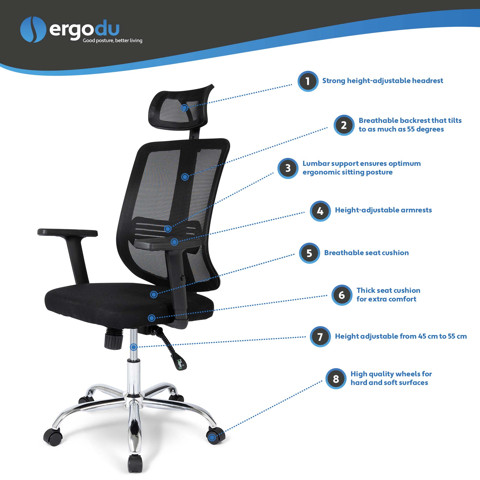 Ergodu Office Chair with Adjustable Armrests USP's