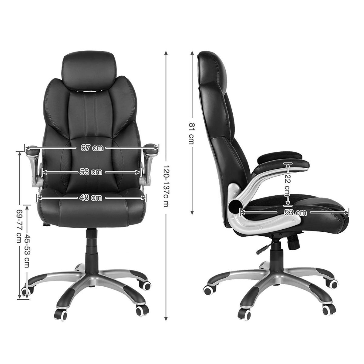 Ergodu Luxury Office Chair with Adjustable Headrest size chart