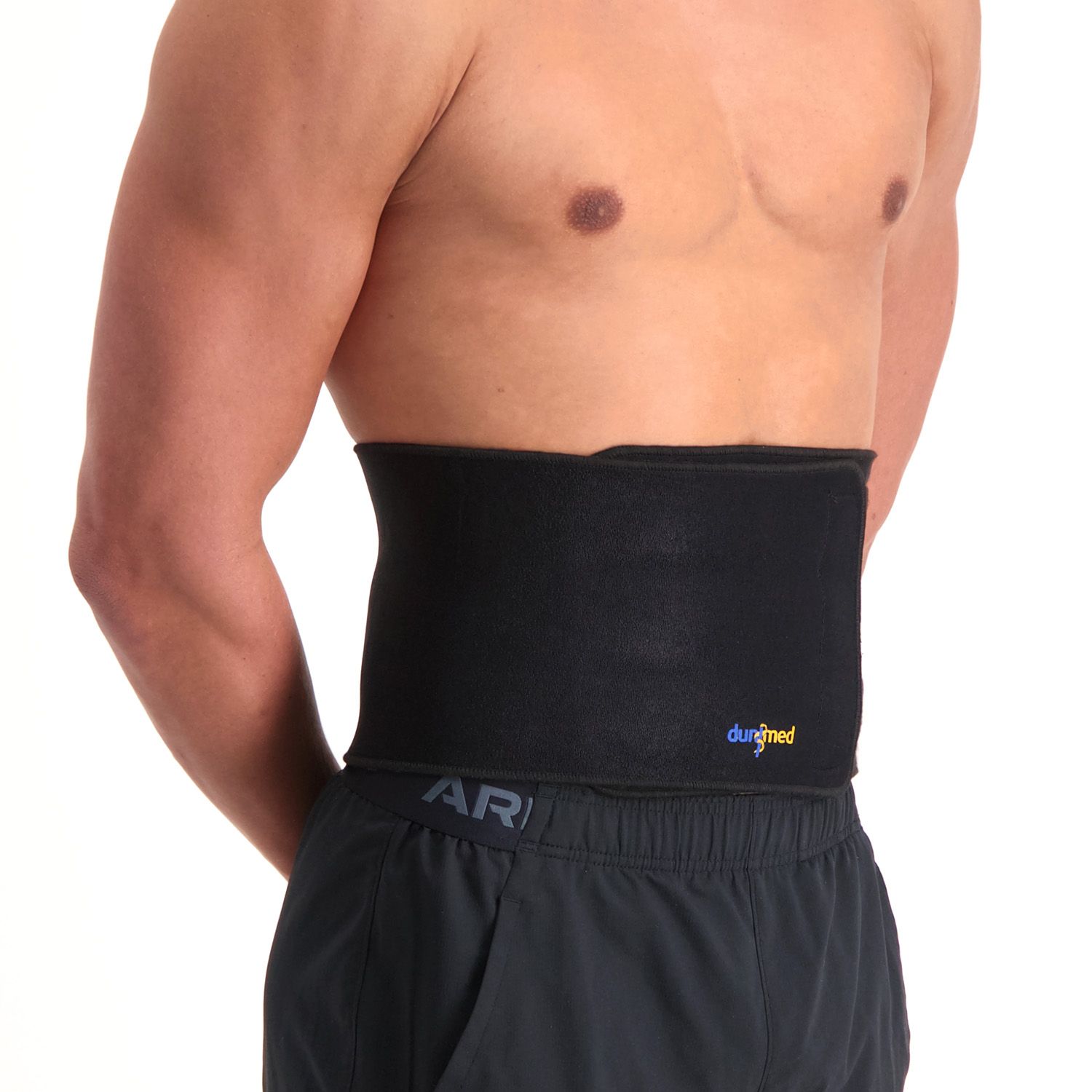 Front side view of the Dunimed Back Support - without Busks worn by male model