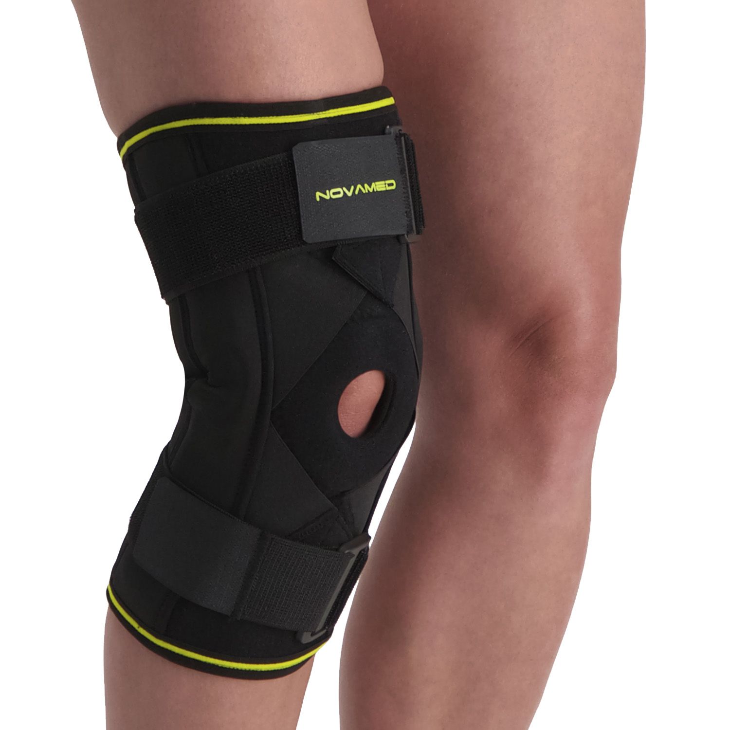 novamed max hinged knee support with crossed straps right front view
