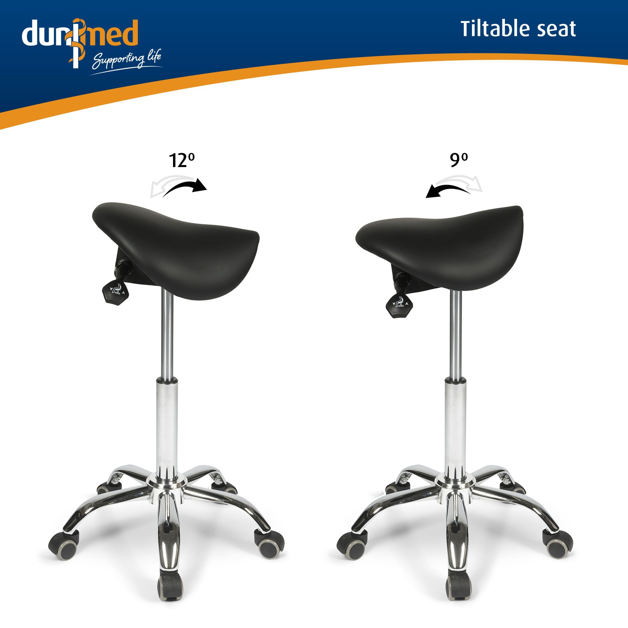 Dunimed - ergonomiczny stołek siodłowy z odchylanym siedziskiem 