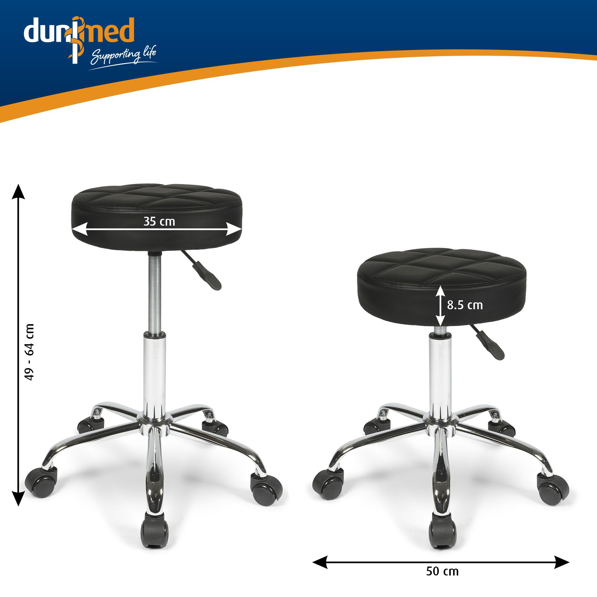 dunimed deluxe design work stool with wheels measurements