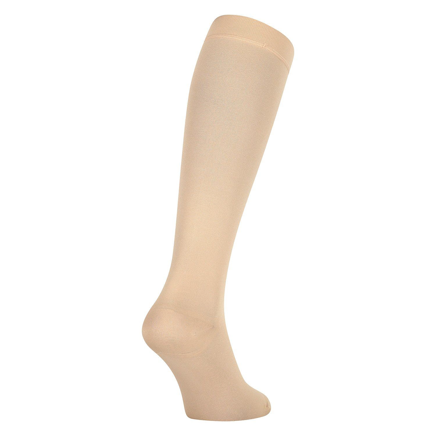 dunimed premium comfort compression stockings short closed toe shown in beige unworn from the back