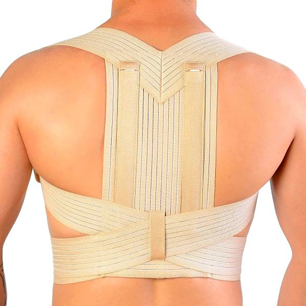 Close-up of model wearing the Novamed Ventilating Back Straightener / Posture Corrector without a shirt