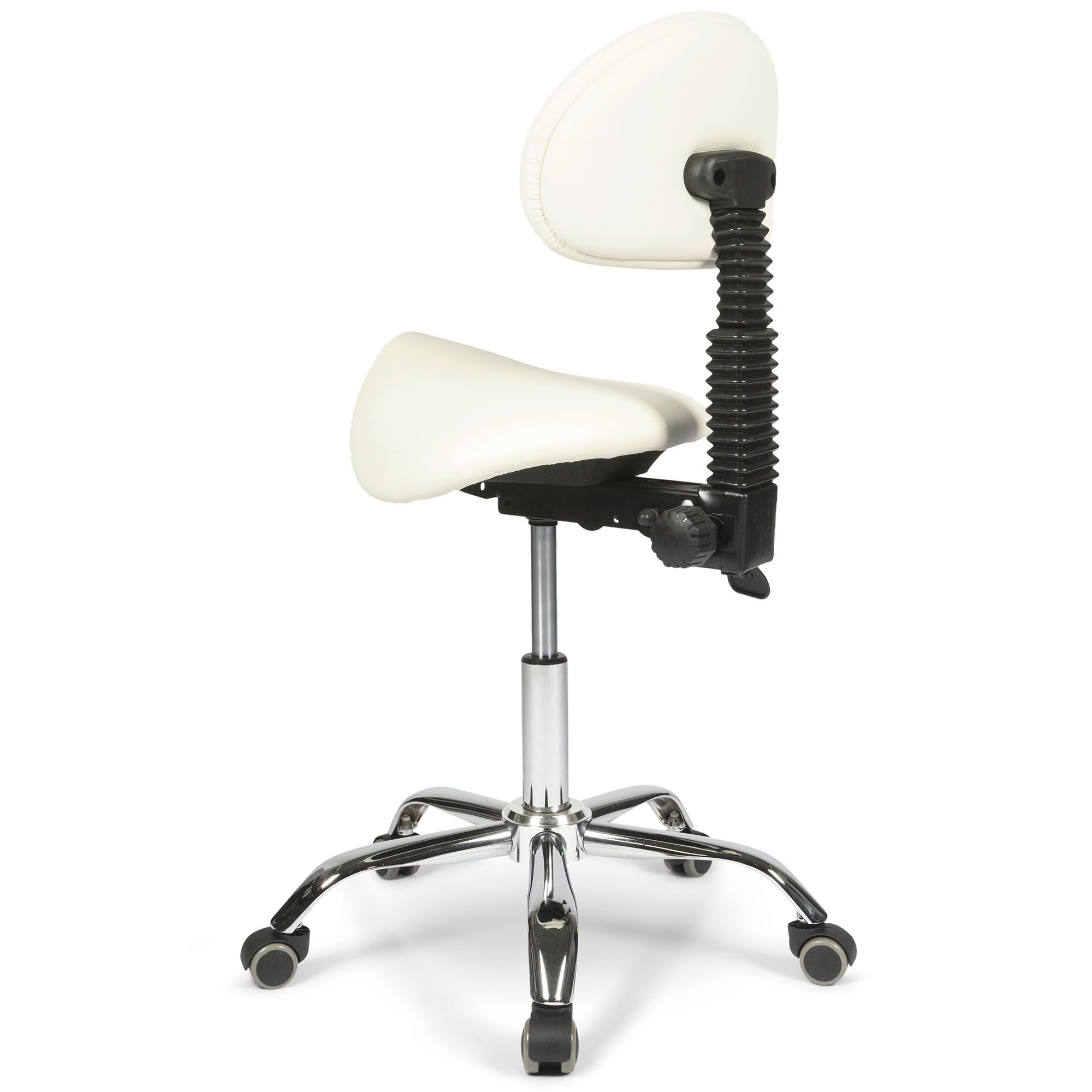 dunimed ergonomic saddle stool with backrest white side view