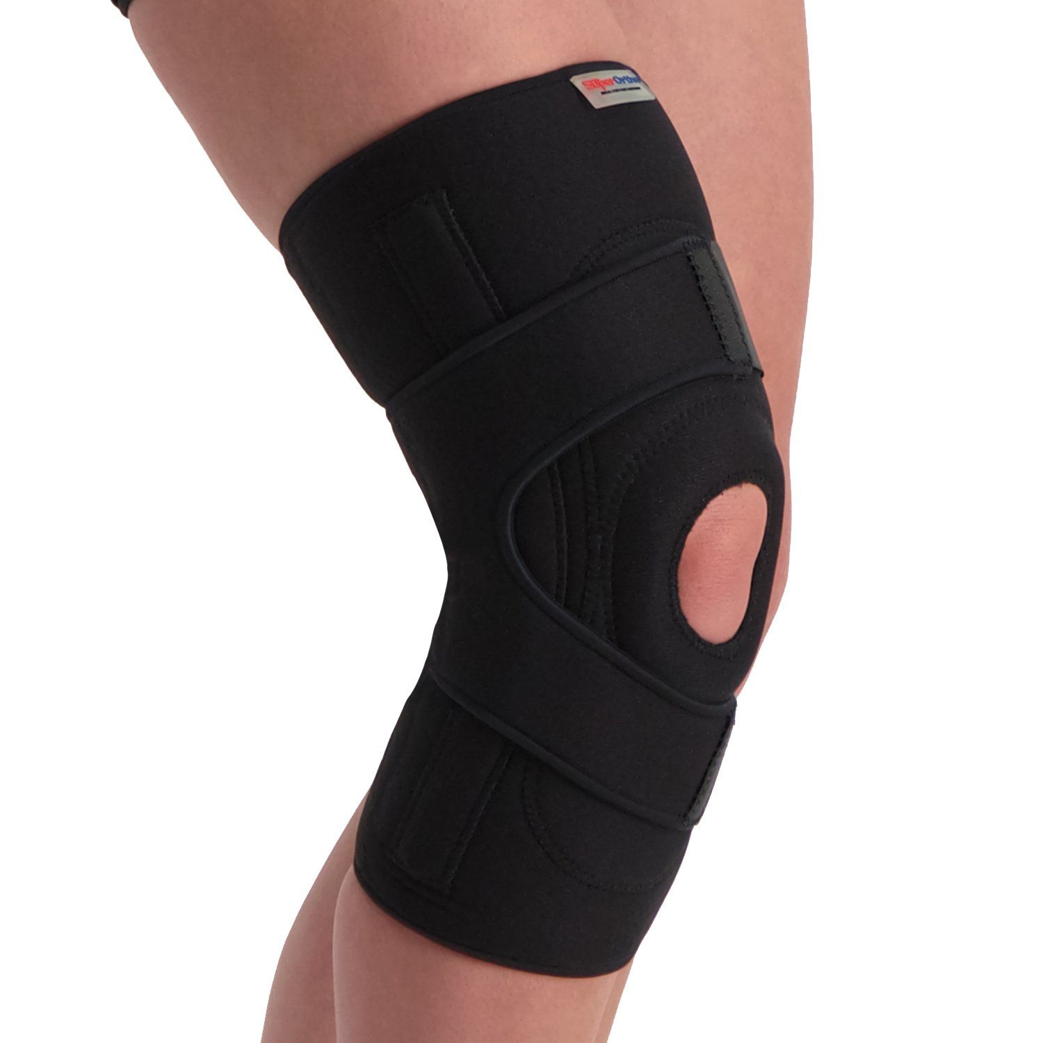 super ortho lightweight knee support with splints around right knee