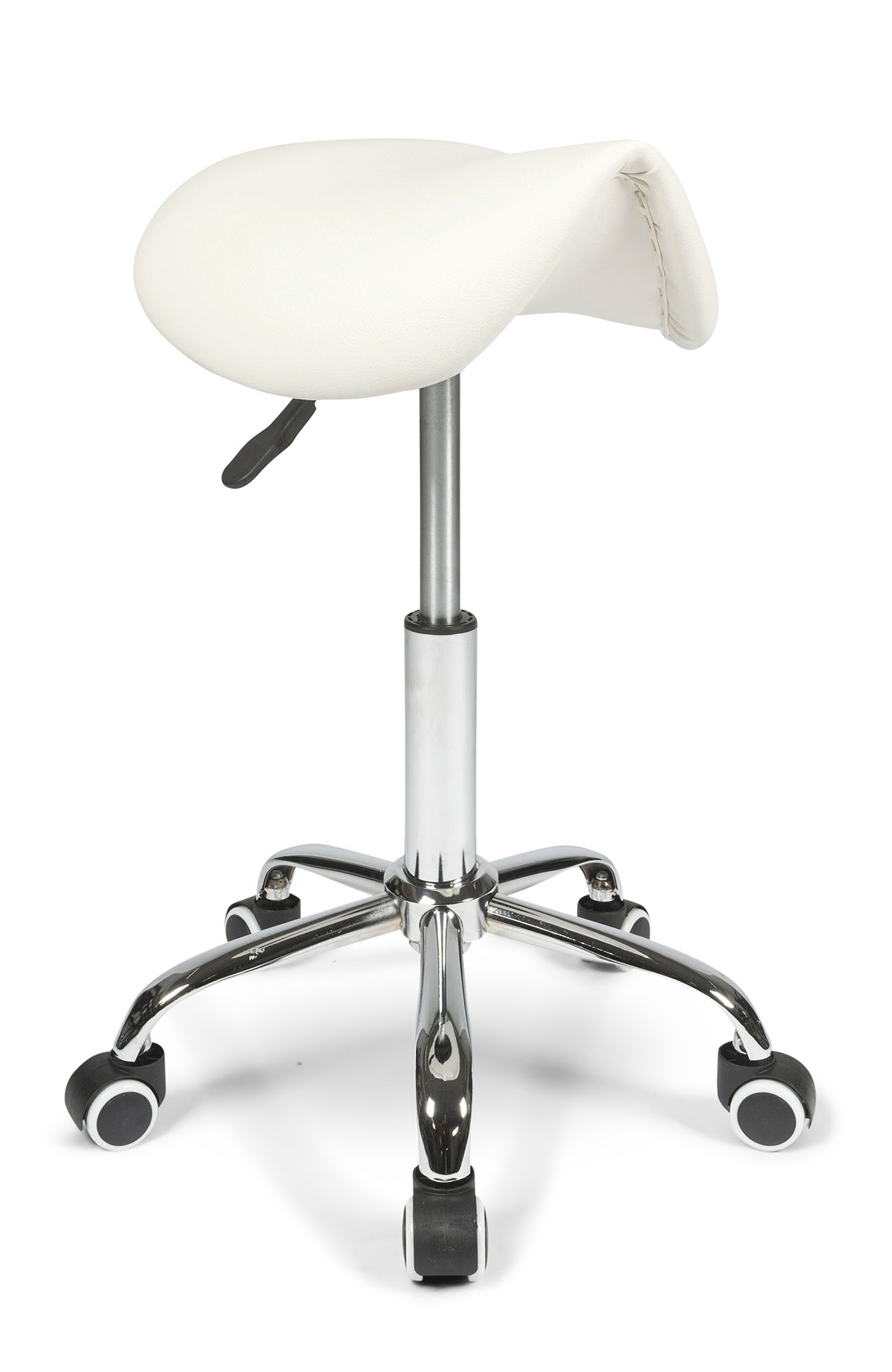 Front side view of the Dunimed - Ergonomic Saddle Stool - White
