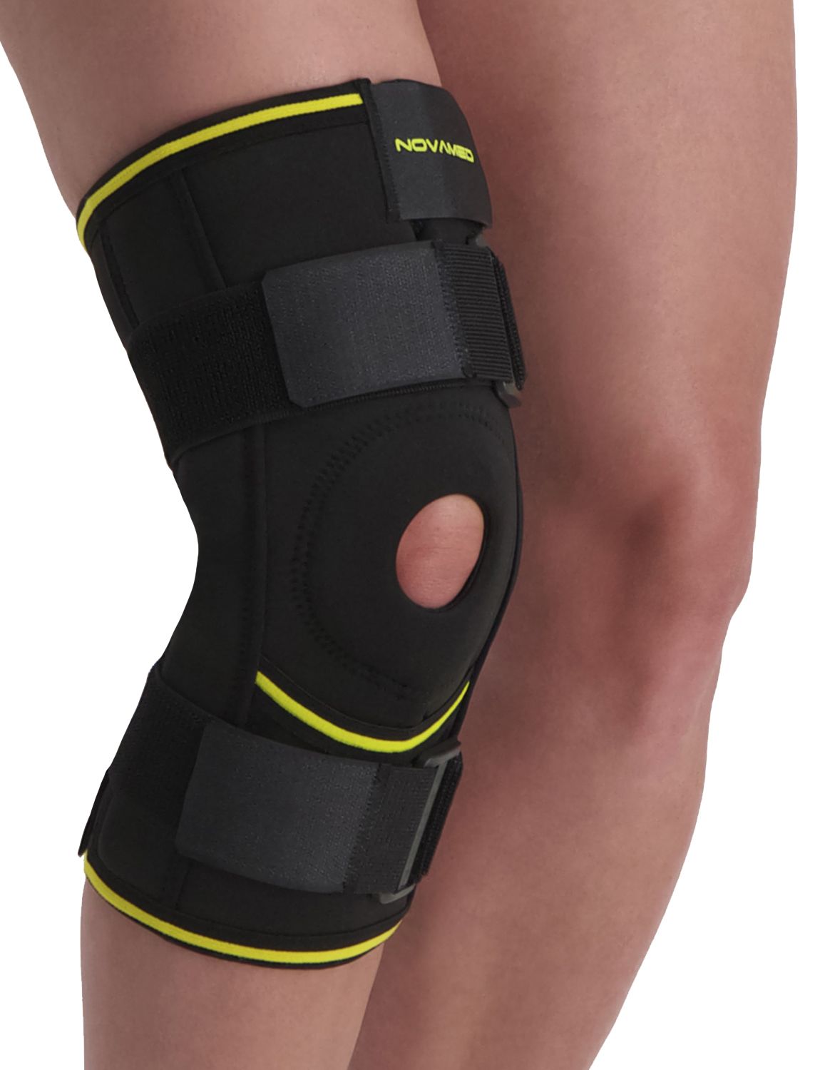 Front view of model wearing the Novamed Lightweight Hinged Knee Support around right knee