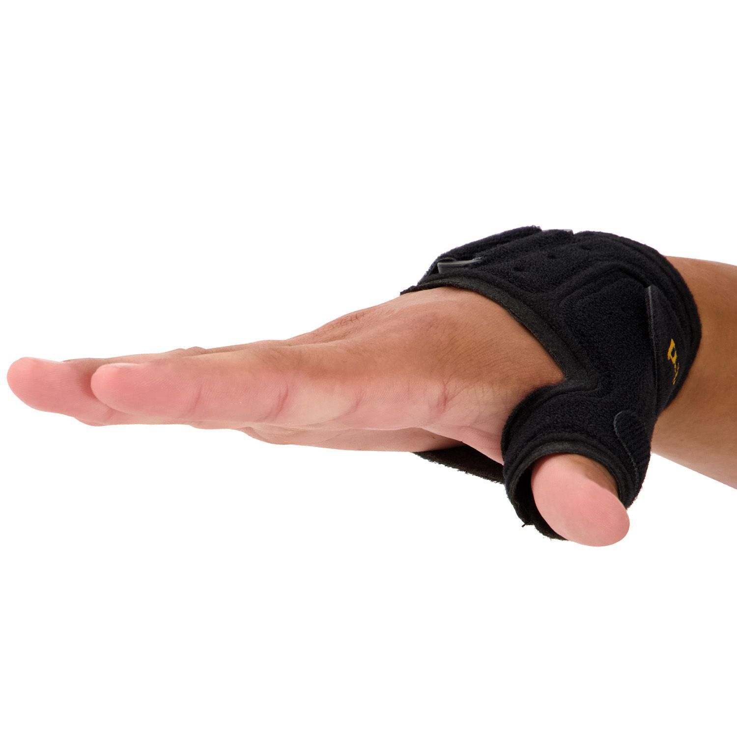 Dunimed Manu Thumb Support worn by model with an outstretched hand