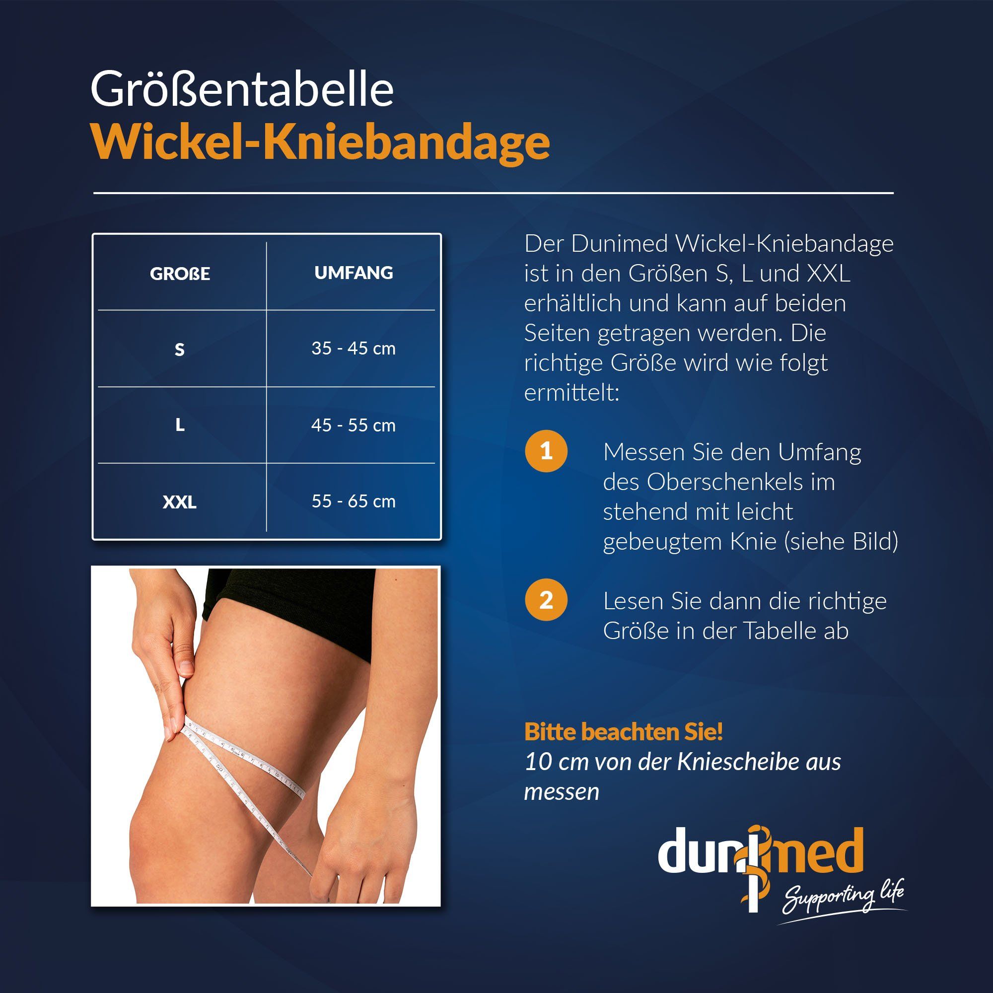 Größentabelle Dunimed Wickel-Kniebandage