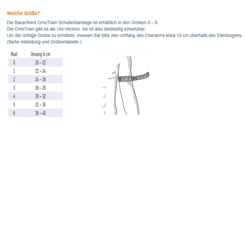 Bauerfeind OmoTrain Schulterbandagen Größentabelle