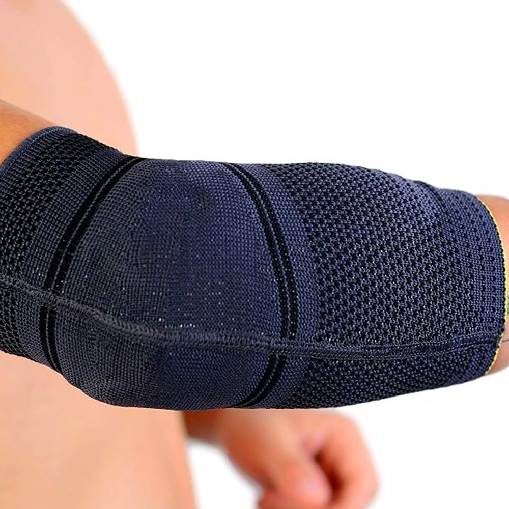 novamed premium comfort elbow support around right elbow arm forward