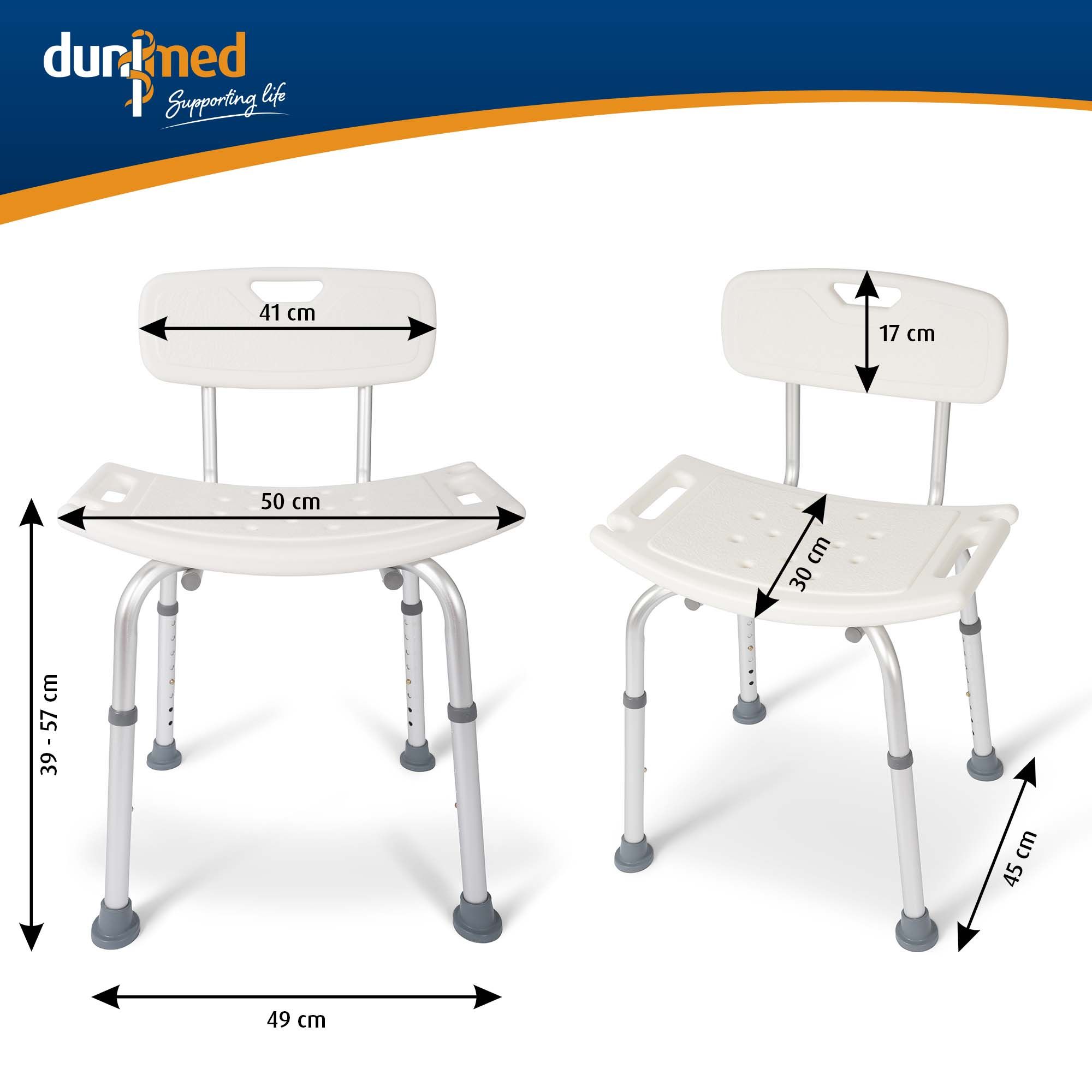 Dimensions of the Dunimed Shower Chair with Backrest - In Height Adjustable