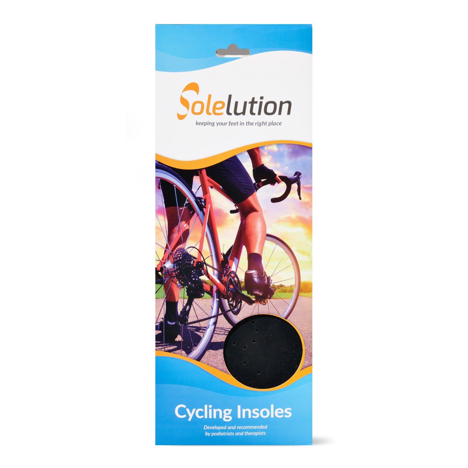 Solelution Cycling Insoles in packaging