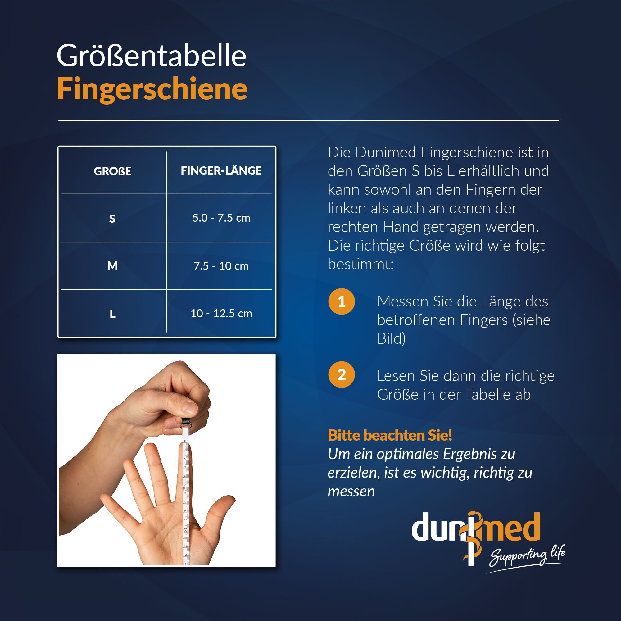 Größentabelle Dunimed Fingerschiene Verstellbarem Band