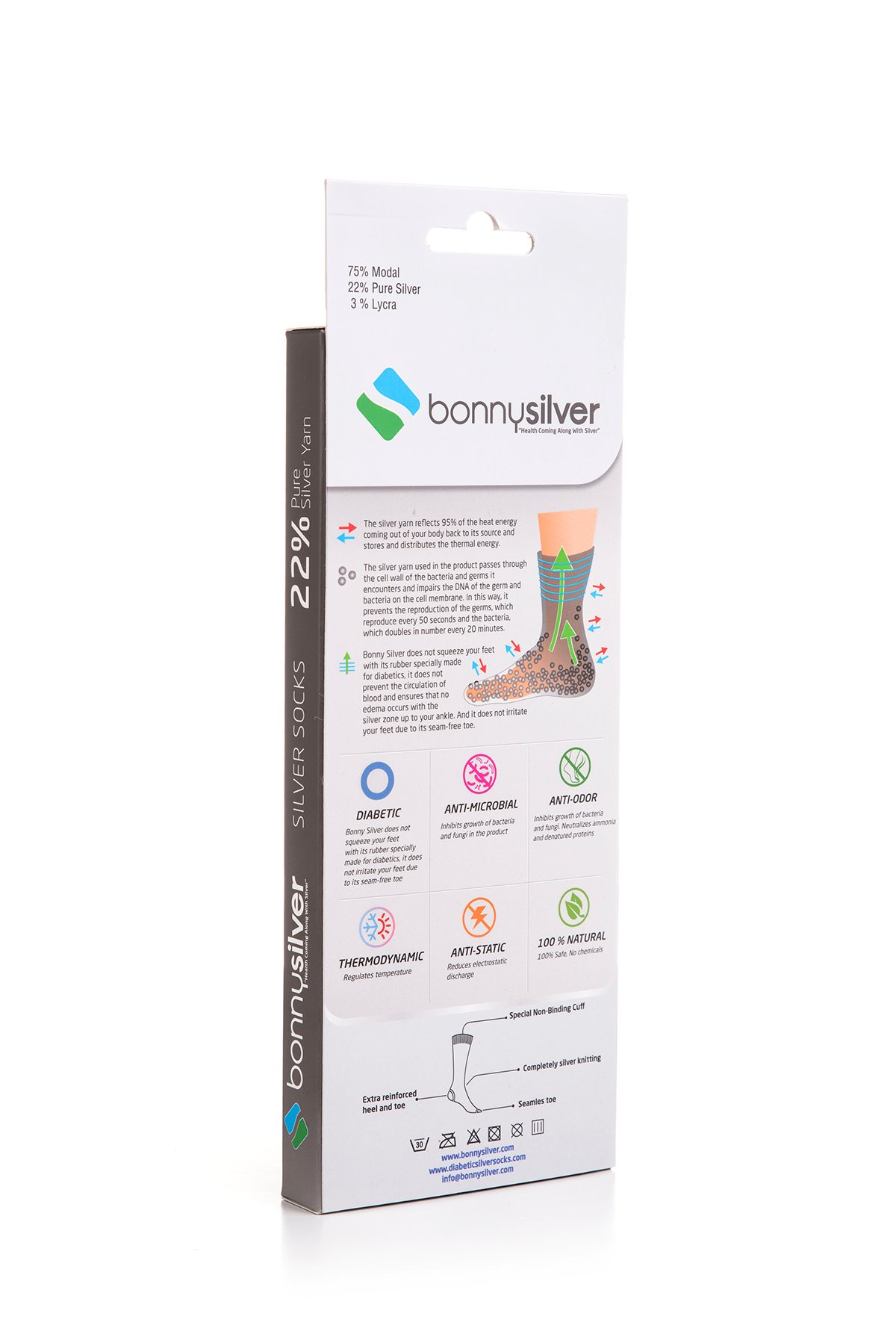 bonnysilver diabetic silver socks packaging backside