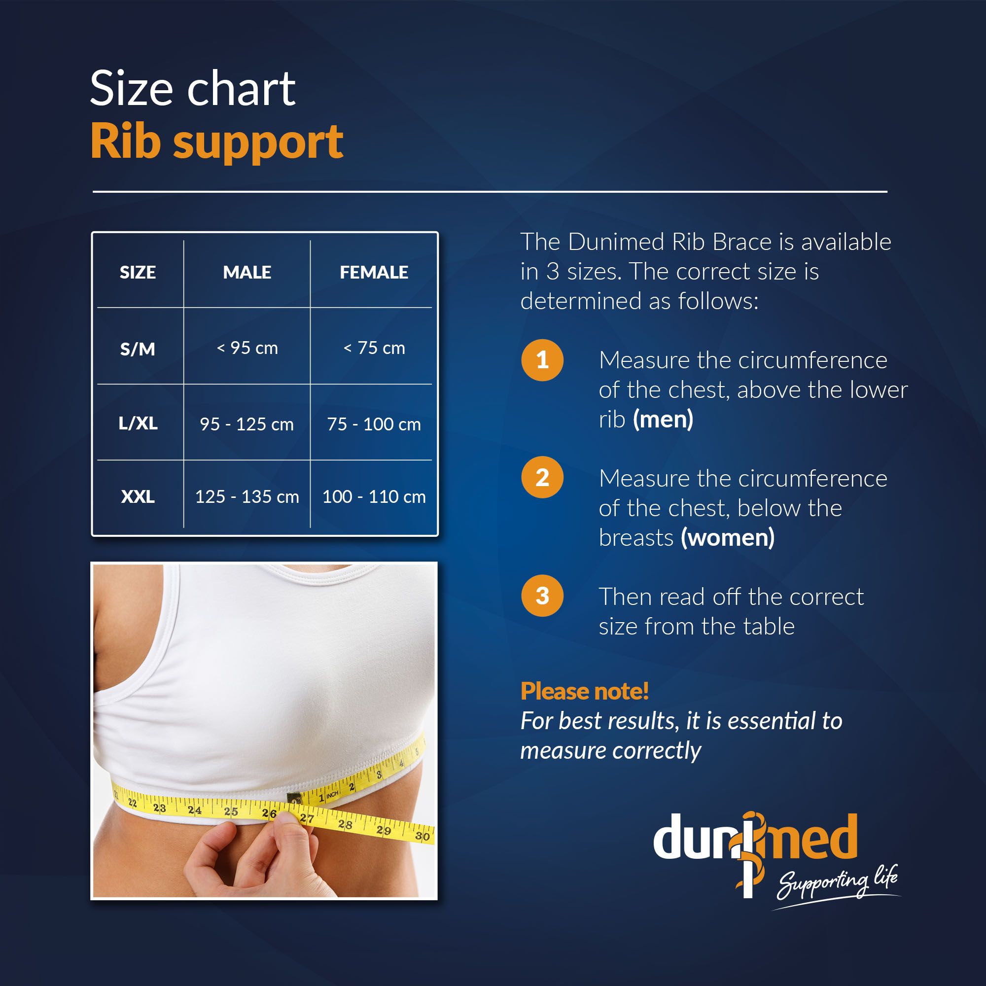 Size chart Dunimed Rib Support