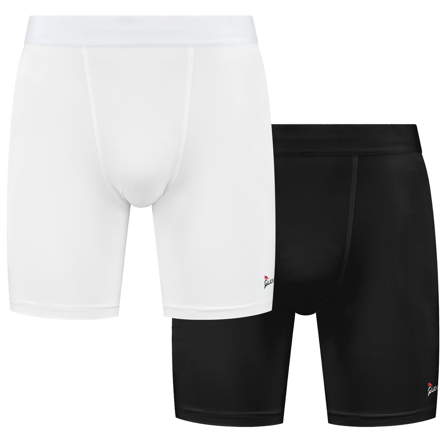 gladiator sports mens compression shorts in black and white front