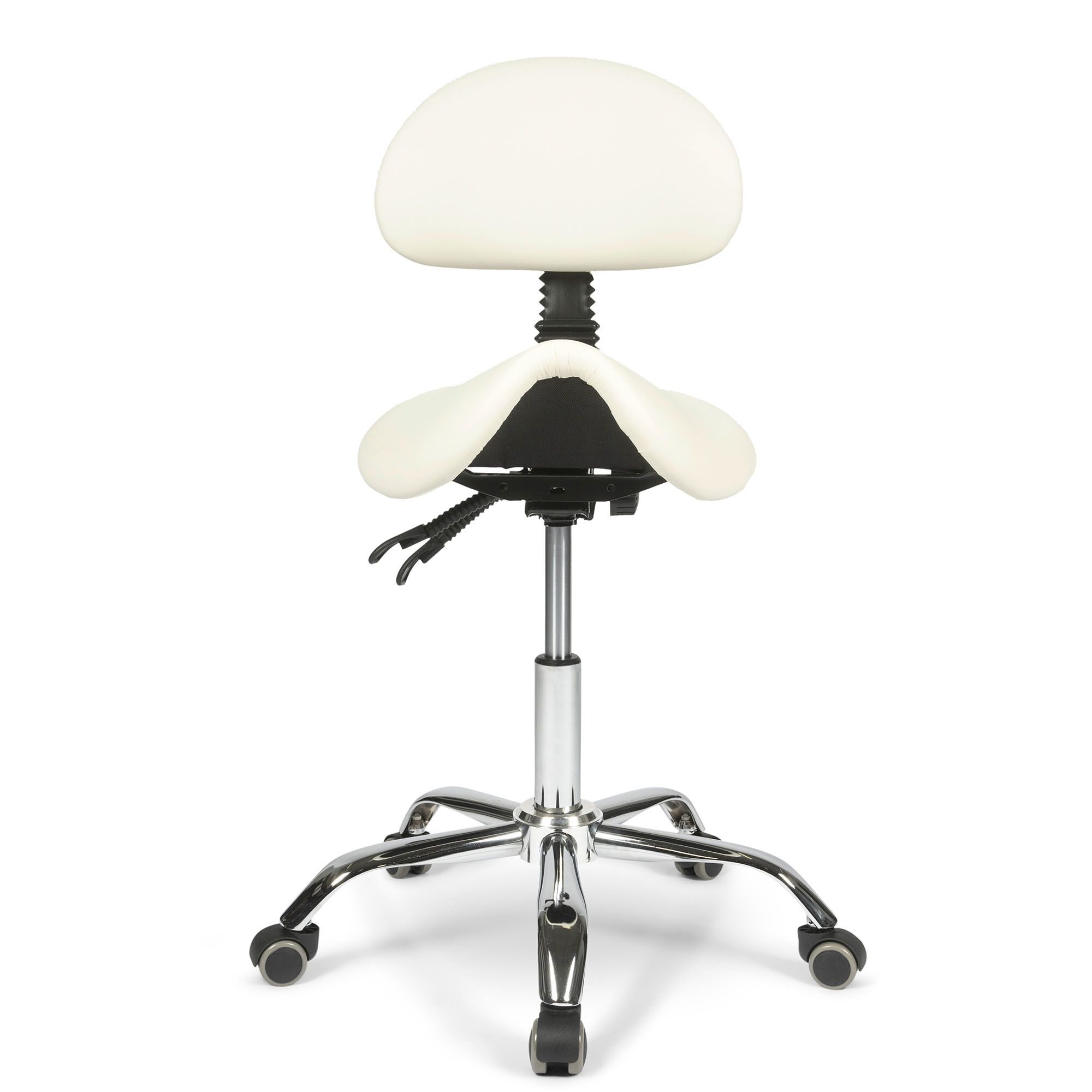 dunimed ergonomic saddle stool with backrest white front view