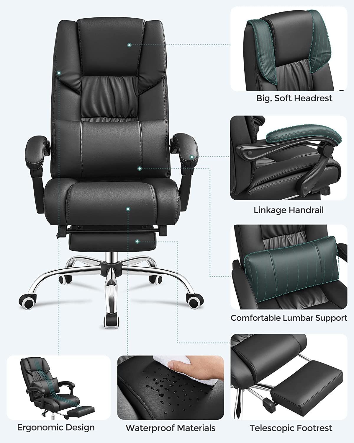 Luxus Bürostuhl mit verstellbarem Rückenkissen