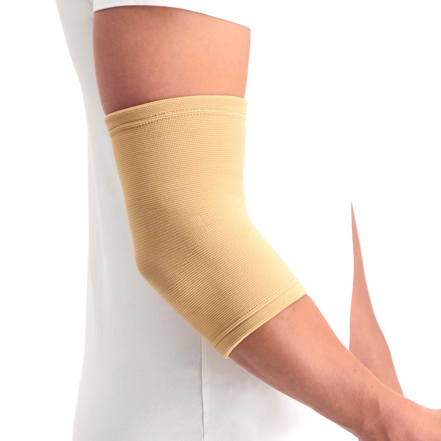 Lateral side view of the Dunimed elbow support in beige